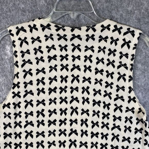 J Crew Classic Merino Wool Shell Top Cream Black Womens Med Bowtie Print *Flaw - Picture 9 of 12